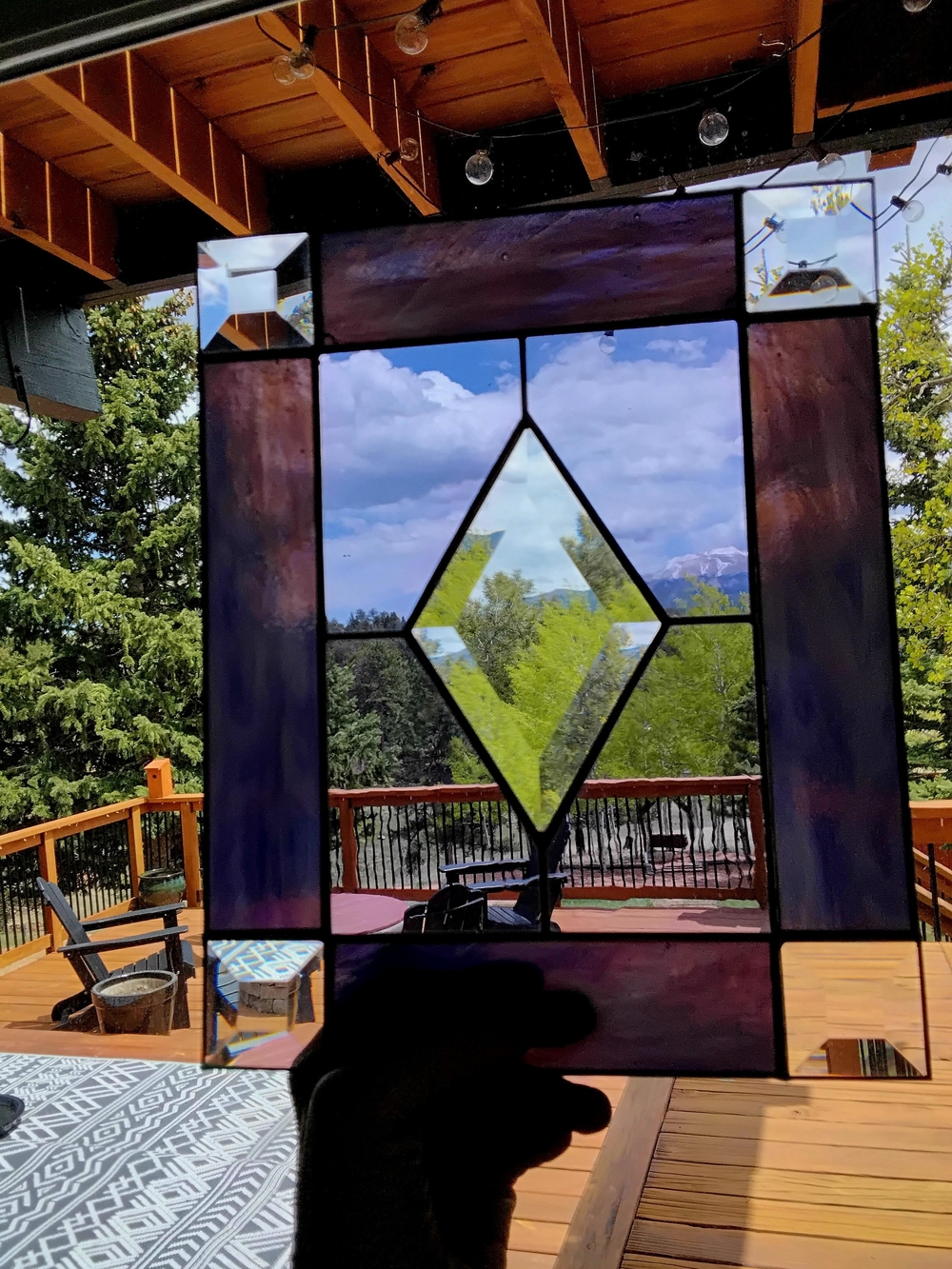 Clear Beveled & Purple Stained Glass Sun Catcher. 8" X 10"
